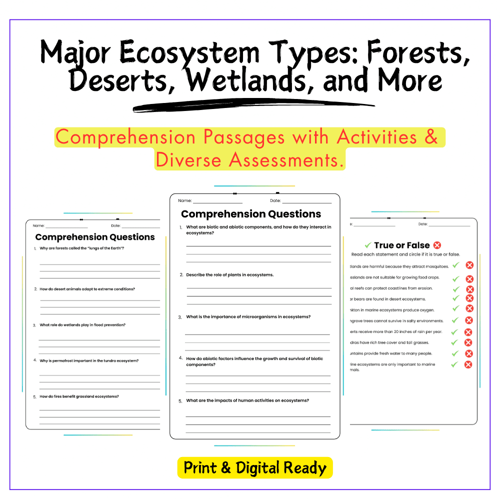 Major Ecosystem Types Worksheet