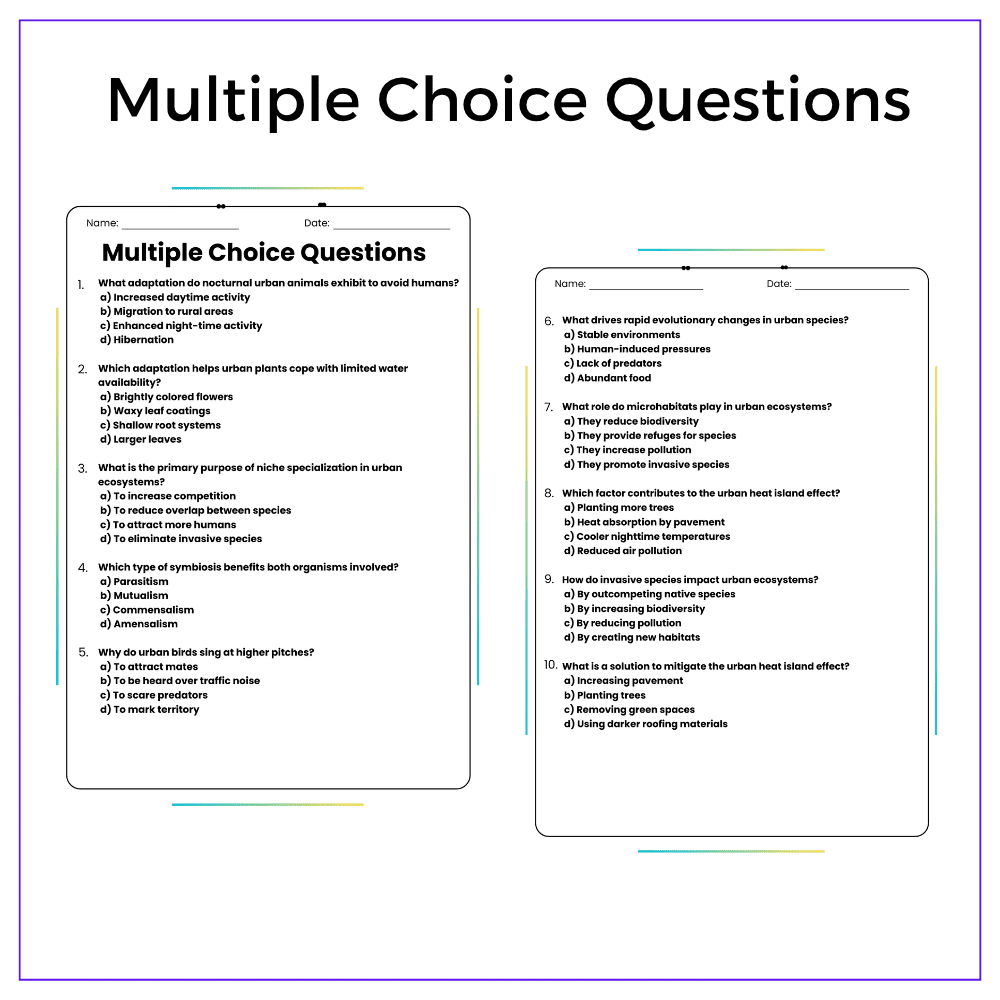 Urban Ecosystems Worksheet - Image 3