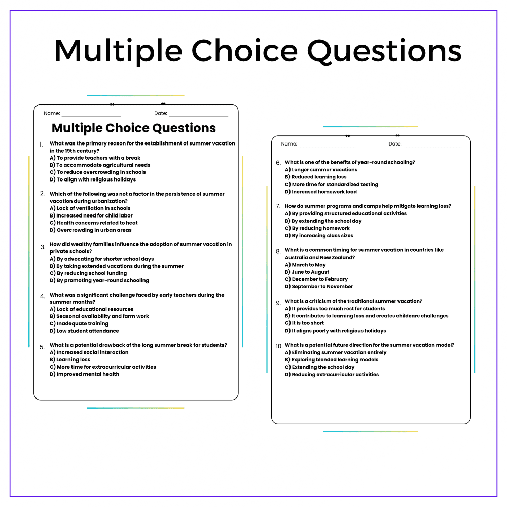 Summer Vacation History Worksheet - Image 6