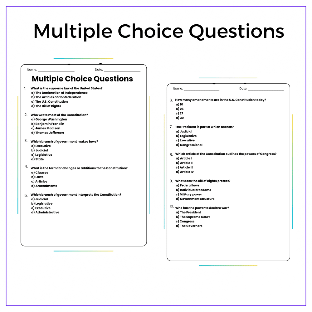 U.S. Constitution Worksheet - Image 3