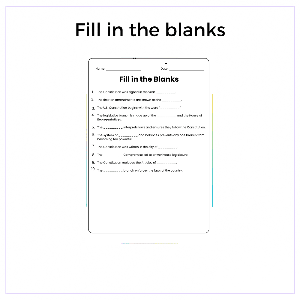 U.S. Constitution Worksheet - Image 4