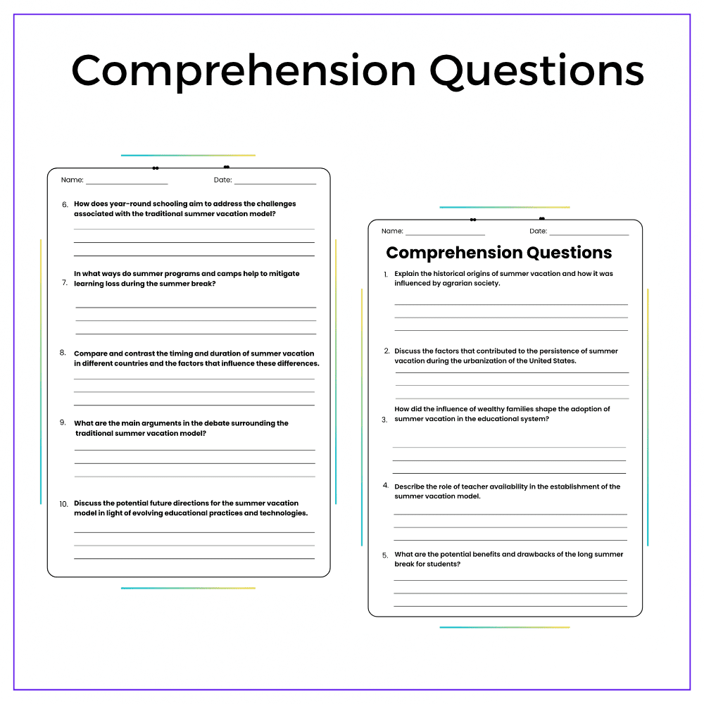 Summer Vacation History Worksheet - Image 4