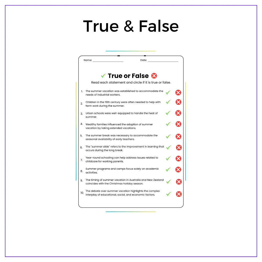 Summer Vacation History Worksheet - Image 3