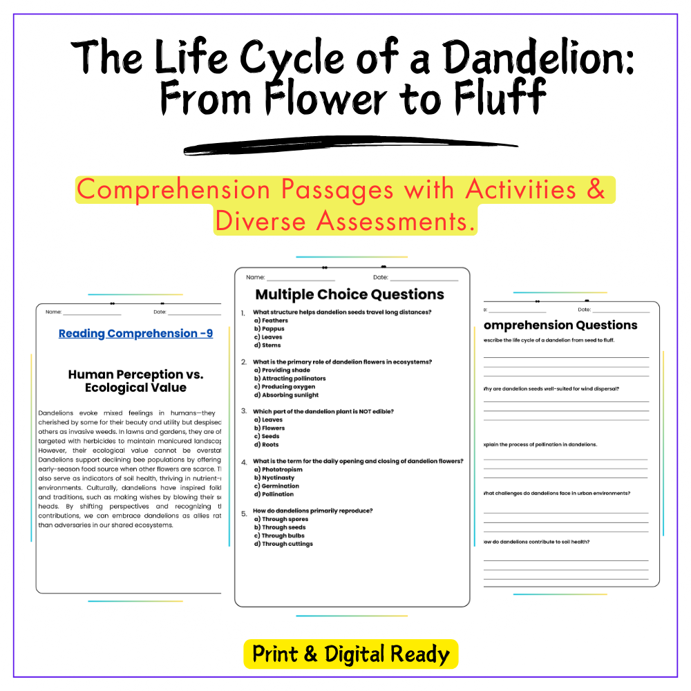 Dandelion Life Cycle Worksheet