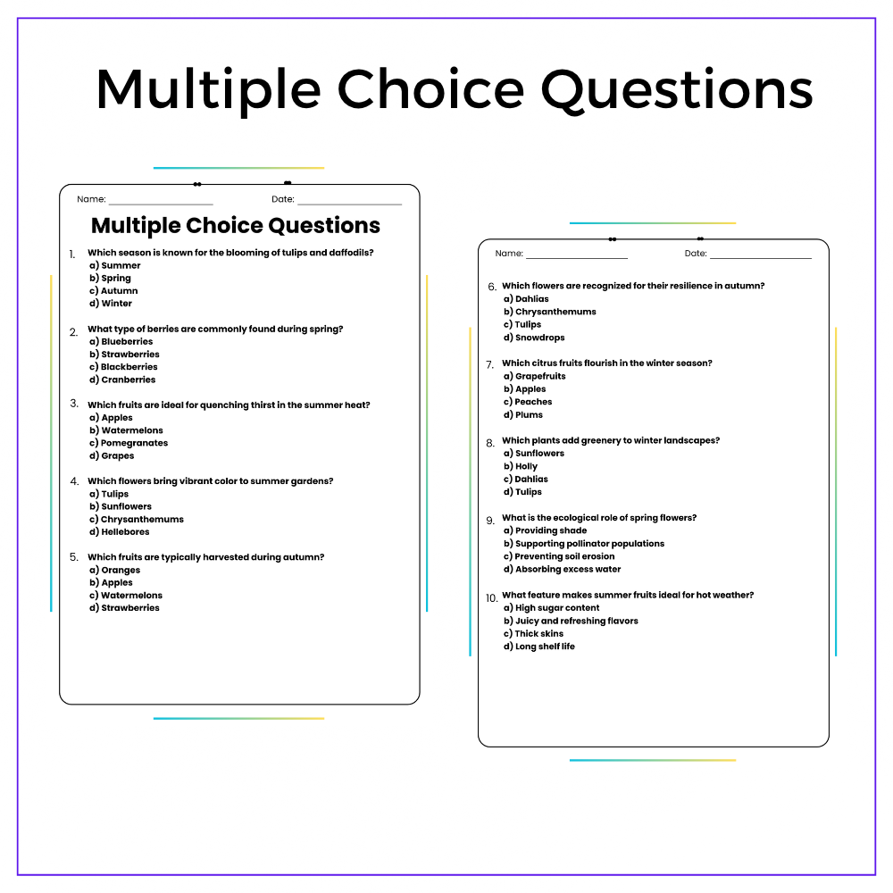 Seasonal Fruits & Flowers Worksheet - Image 3