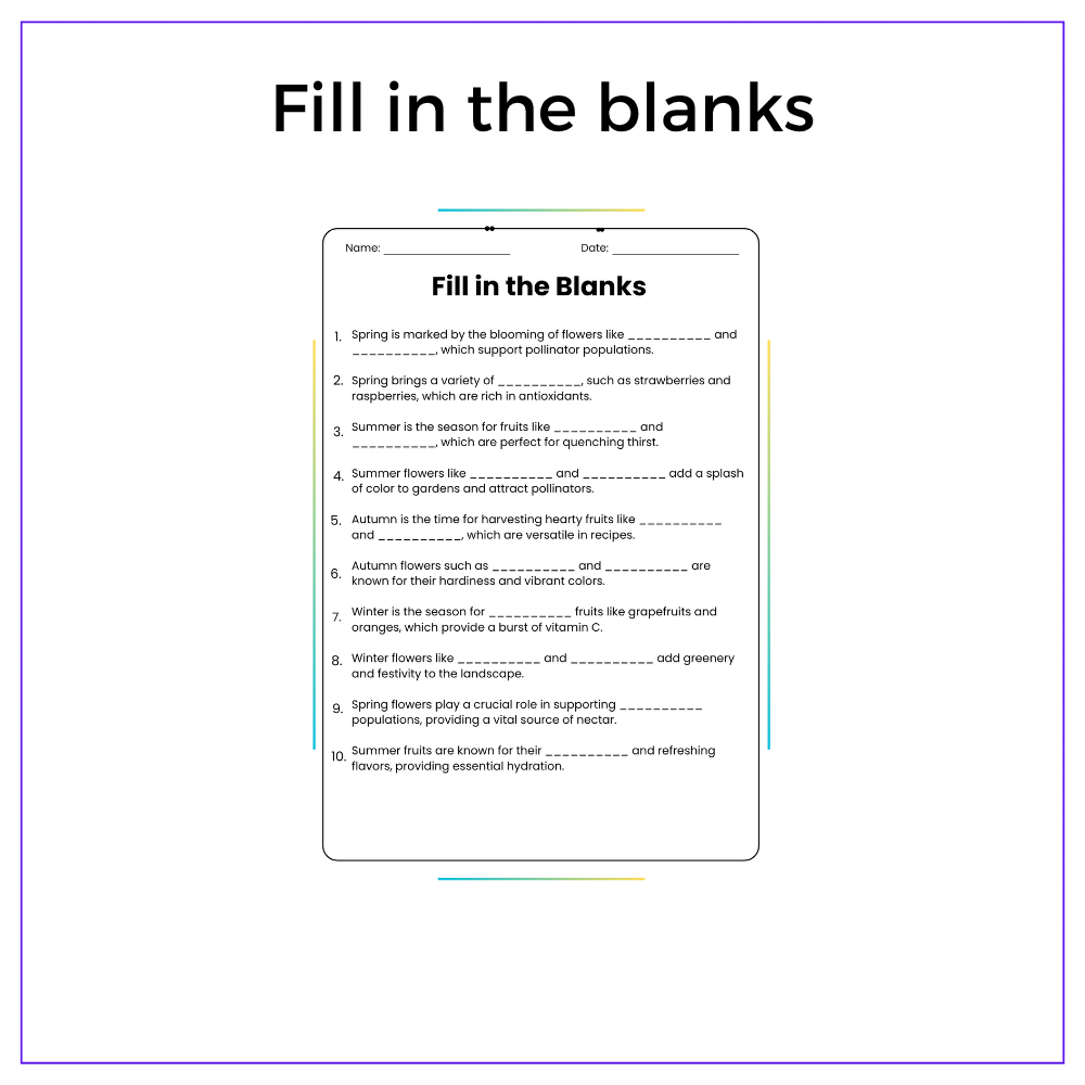 Seasonal Fruits & Flowers Worksheet - Image 4